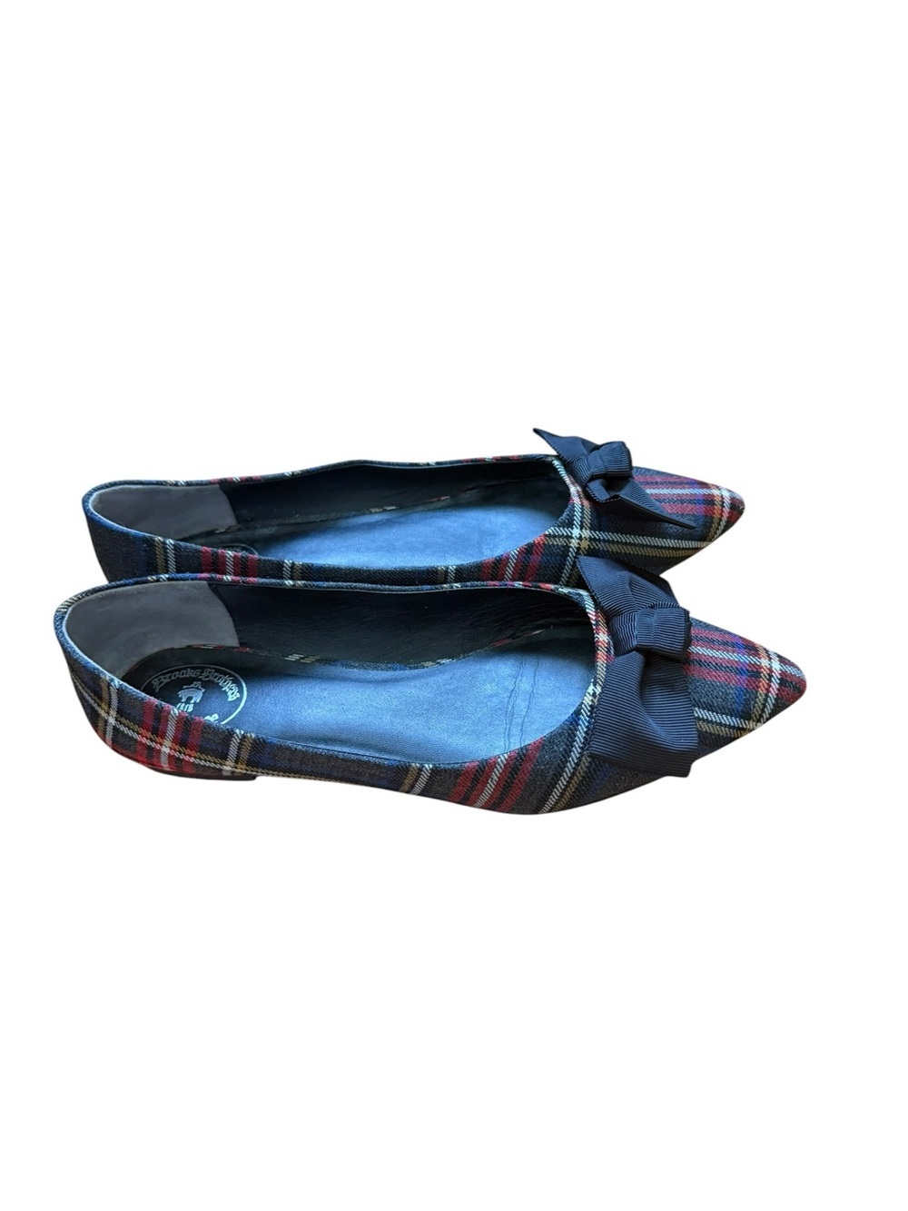 Brooks Brothers Red Fleece Tartan Plaid Pointed Toe Bow Flats